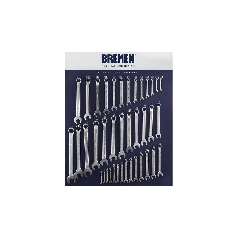 EXHIBIDOR BREMEN® LLAVES COMBINADAS MM y SAE (Gran