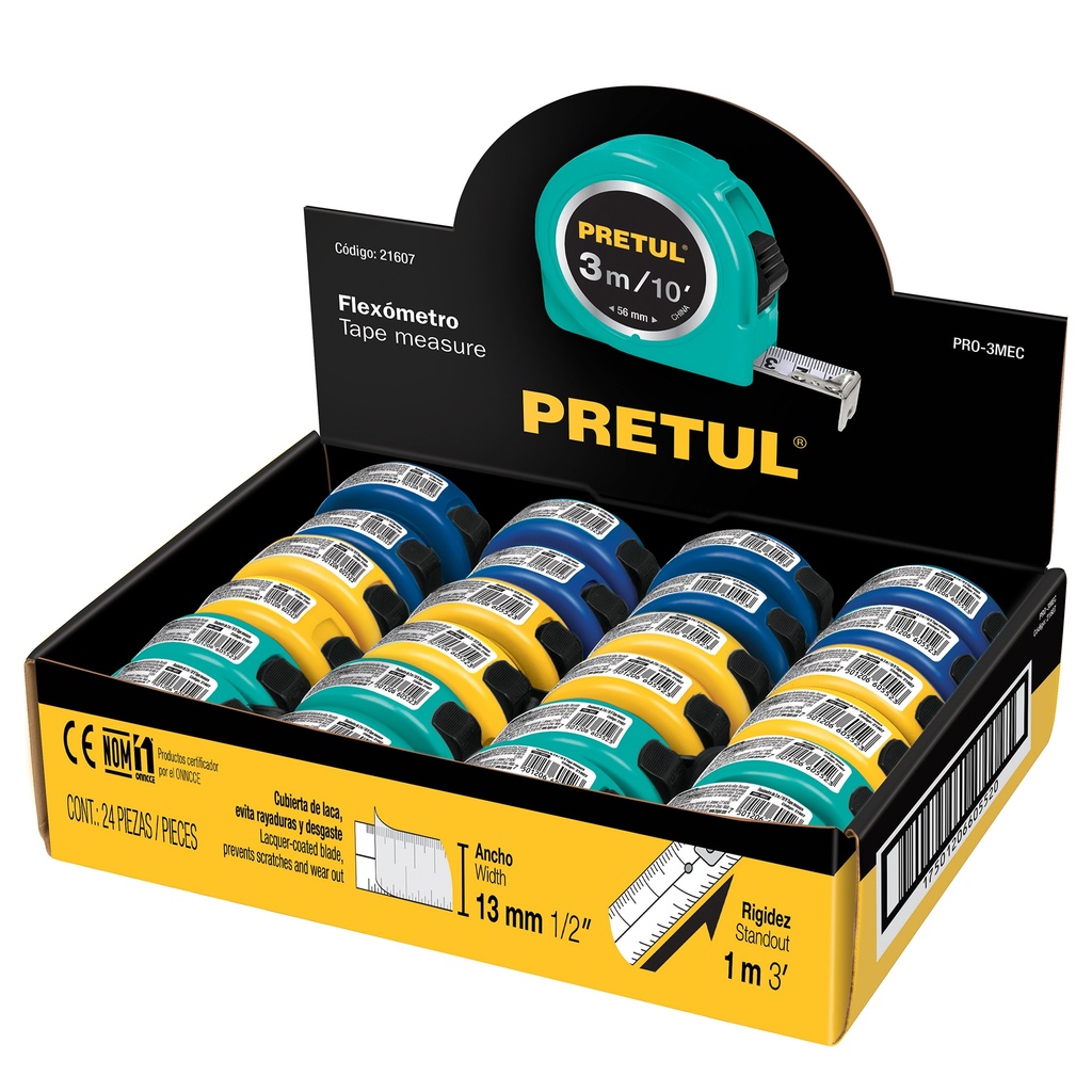 CINTA METRICA 3 MTS COLORES PRETUL