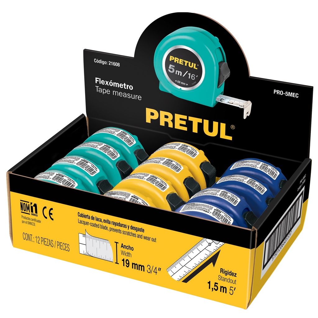 CINTA METRICA 5 MTS COLORES PRETUL