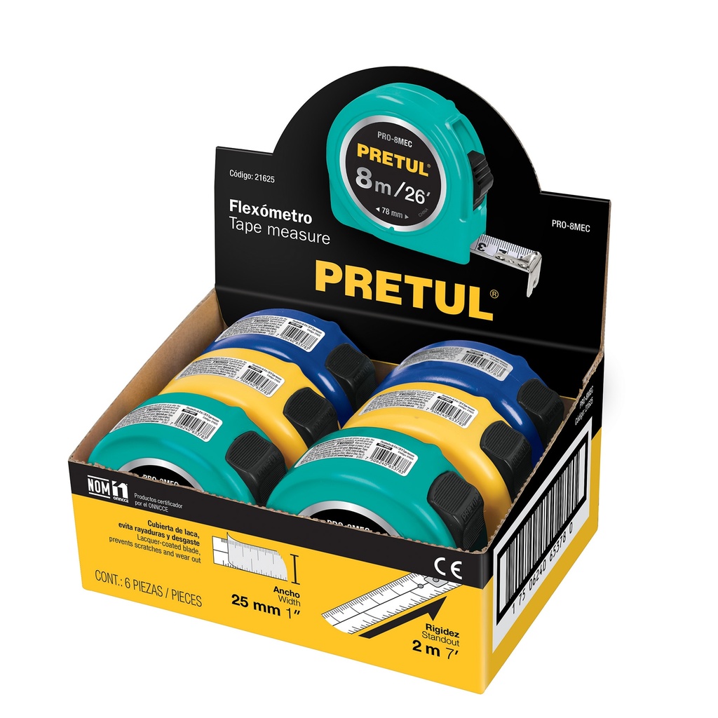 CINTA METRICA 8 MTS COLORES PRETUL