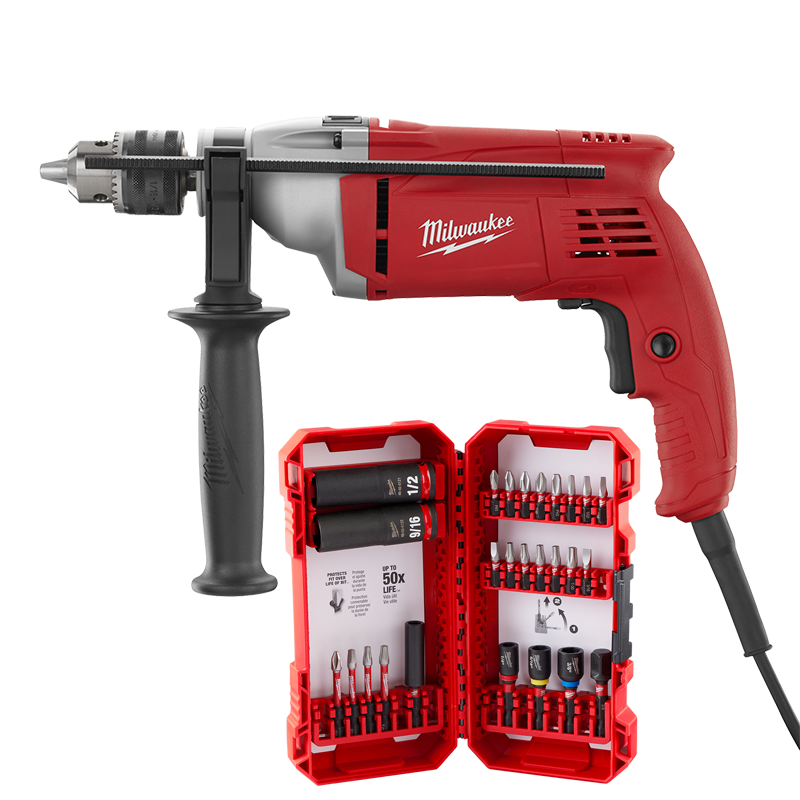 COMBO TALADRO MILWAUKEE13 MM 800W 537559A + JUEGO DE 26 PUNTAS Y BOCALLAVES