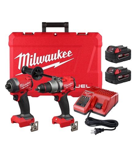 [3697-259A] TALADRO PERCUTOR DESTORNILLADOR MILWAUKEE 290420 + DESTORNILLADOR HEXAGONAL 295320 + 2 BATERIAS XC5,0 (48111850) + CARGADOR (481959A) Y MALETIN