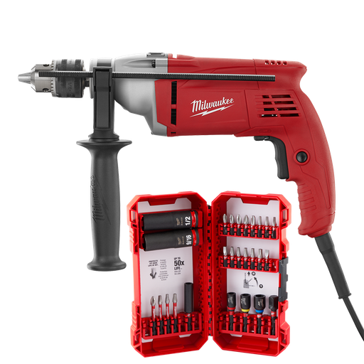 [5375-59AP] COMBO TALADRO MILWAUKEE13 MM 800W 537559A + JUEGO DE 26 PUNTAS Y BOCALLAVES